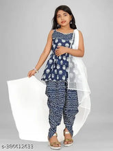 Cotton party wear kurti set with dhoti and dupatta, perfect for summer. Printed cotton design in Agile Classy Girls Kurtis & Kurtas collection