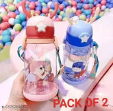 Blue tritan plastic kids sipper water bottle with cartoon design, 600ml capacity (pack of 2)