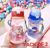 Blue tritan plastic kids sipper water bottle with cartoon design, 600ml capacity (pack of 2)
