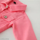 Coral twill denim jacket for kids, dyed/washed design, long sleeves, 1N available