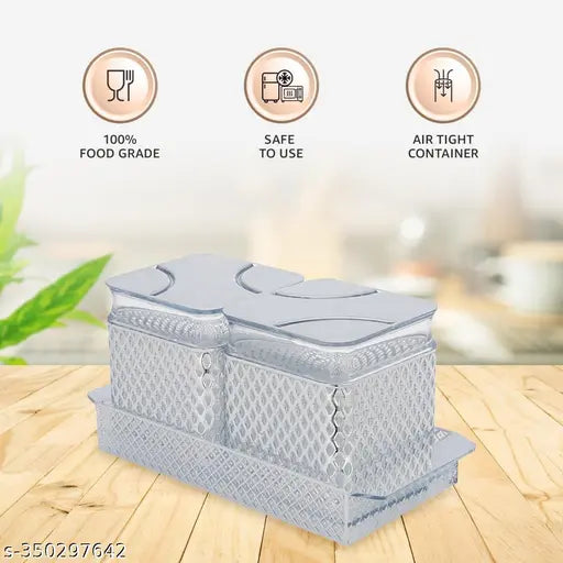 Silver airtight plastic dry fruit container tray set, 500ml each (pack of 2) - space efficient & BPA free, ideal for preserving freshness in your pantry or fridge