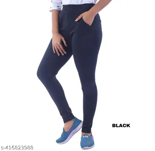 Checked cotton blend Kararo women's pocket jeggings for activewear and casual wear