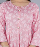 Rayon pink anarkali gown for women, three-quarter sleeves, printed combo, long frock, party wear, made in India