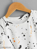 White cotton half sleeve T-shirt with all-over print for men, comfortable and casual style