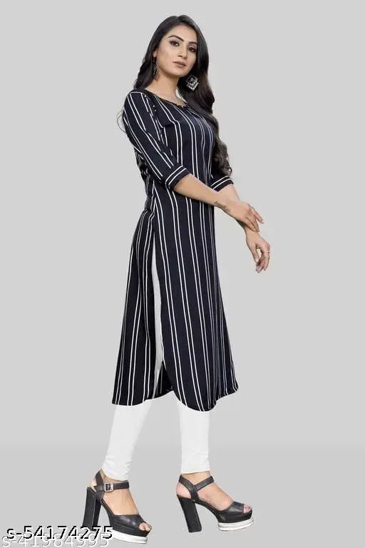 Striped wool crepe A-line kurti for women, long sleeve size S - XL. Handcrafted Indian fashion