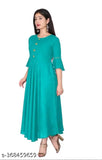 Rayon anarkali kurti with bell sleeves, single color, three-quarter length for women, India origin, office wear