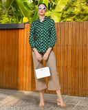 Indian-origin women's western wear, crop top with three-quarter sleeves, printed net design in S, M, L, XL, XXL sizes