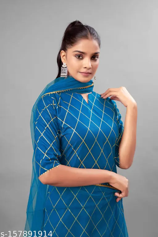 Attractive checkered cotton kurta sharara set with net dupatta, Indian-made single size S-XXL