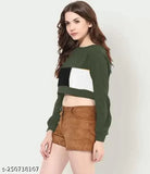 Colorblocked cotton croptop combo DBR for girls, vibrant and short-sleeved