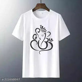 White polycotton Ganpati printed men's half sleeve t-shirt, trendy fashion accessory