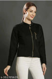 Black fleece full-sleeve jacket by Saloni Style, ideal for women's & girls' winter wear