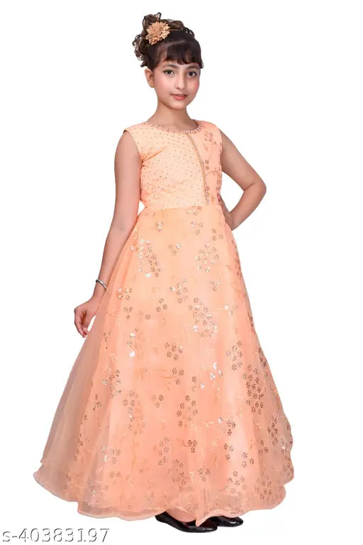 Sky Heights embroidered net sleeveless gown dress for modern girls parties