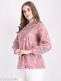 Rayon ethnic balloon sleeves top for women and girls, printed pattern on long sleeves in various sizes from S to XXXL, made in India
