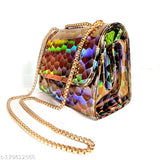 Acrylic embellished net Maridy Women's Sling Handbag, holographic color changing accessory, India origin