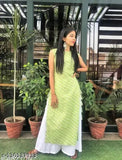 Trendy cotton kurta with printed net leheriya sharara, sleeveless and palazzos bottomwear for women