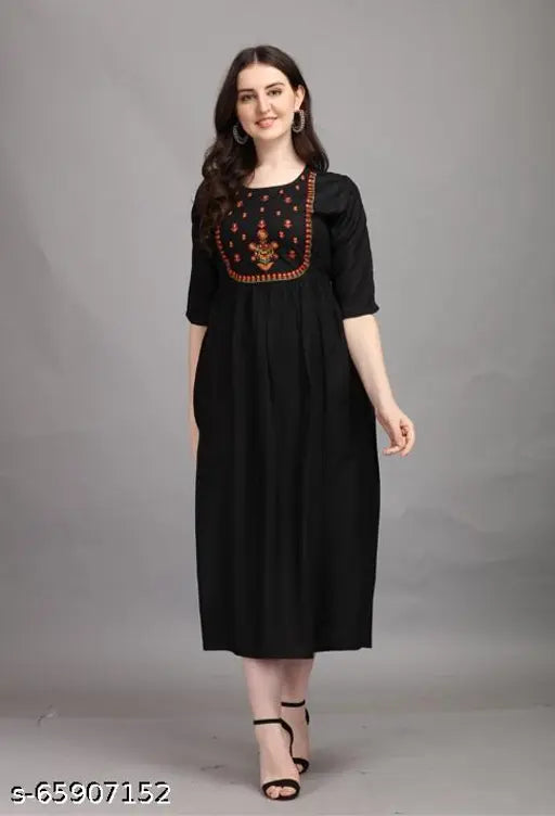 Rayon embroidered kurti, three-quarter sleeves, Indian fashion
