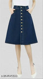 Navy Blue Denim A-Line Midi Skirt, lightweight & breathable, trendy and suitable for all body types