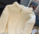 Peach woolen zipper cardigan with hoodie, ideal for winter wear and cozy casual style