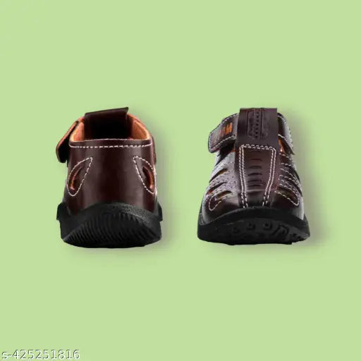 Brown synthetic leather kids sandals for daily wear, stylish and comfortable, easy to clean with non-slip sole