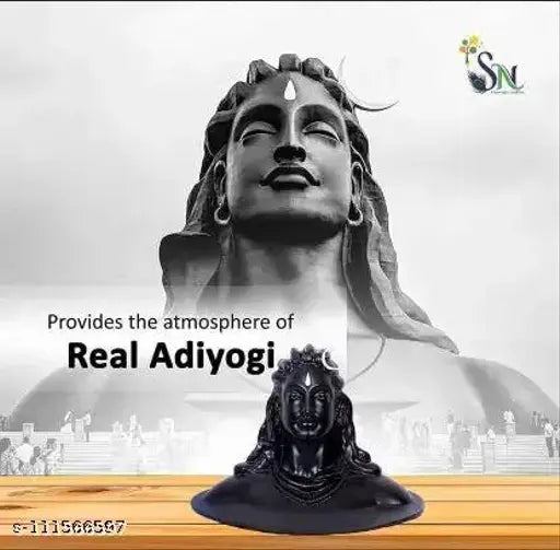 Black resin Adiyogi Shiva idol with crescent moon top, perfect spiritual gift for home or office