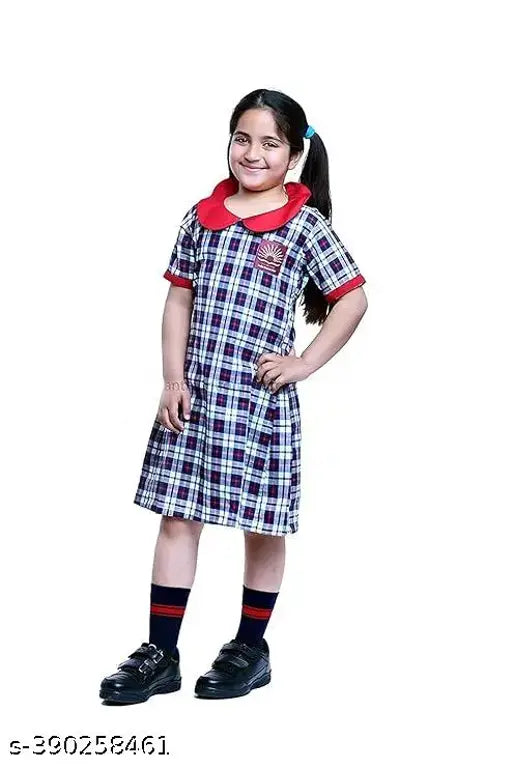Cotton printed net school dress, KV school uniform set for girls aged 4-5 years to 12 years