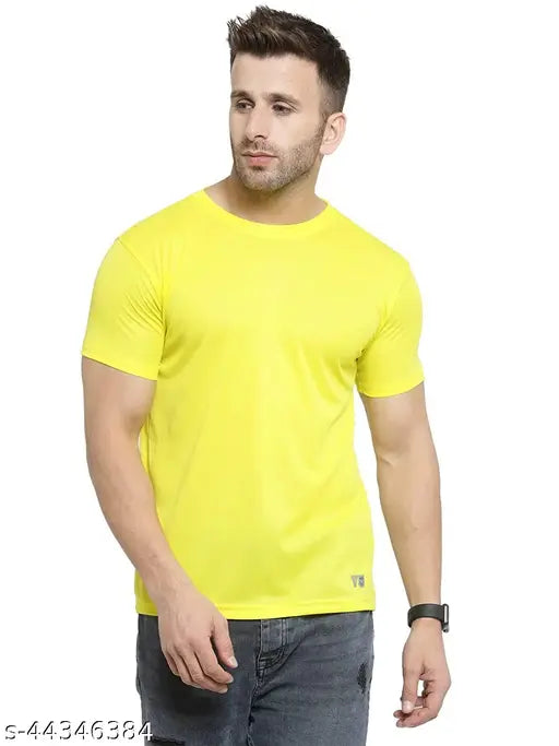 Stylish poly blend solid men's t-shirt, short sleeves, sizes S-XXL for casual wear
