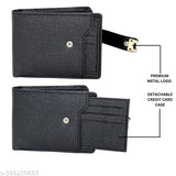 Black textured faux leather RFID wallet, 10 card slots, crafted for modern discerning men, Strong Horns branding, made in India