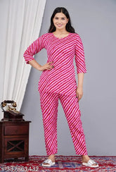 Vanshi Rayon Lahriya Pattern Nightsuit for Women - Limited edition premium cotton sleepwear, India