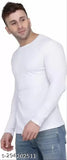 White striped, long sleeve polyester T-shirt for men - S, M, L, XL. Classic round neck style elevating casual wardrobe essentials. Made in India