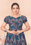 Bosaru women's leaf print coordset in cotton blend, featuring palazzo bottomwear and short sleeves