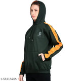 Dark green & orange cotton blend women's full sleeve hoodie with kangaroo pocket, perfect for winter style