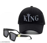 Cotton adjustable baseball cap & square sunglasses set for men and boys. Pack of 2, solid pattern from India