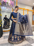 Premium Banarasi silk women's lehenga-choli set, art silk fabric, woven design, semi-stitched (40m x 42m, 39inch waist), India origin