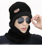 Textured wool black balaclava cap from India