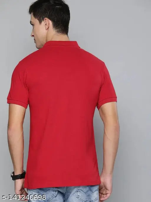 Cotton blend red premium men's polo t-shirt, short sleeves and polo collar, made in India
