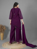Glamorous sequined Georgette kurti sharara set with dupatta, embroidered and sequined traditional-contemporary Indian ensemble for all occasions