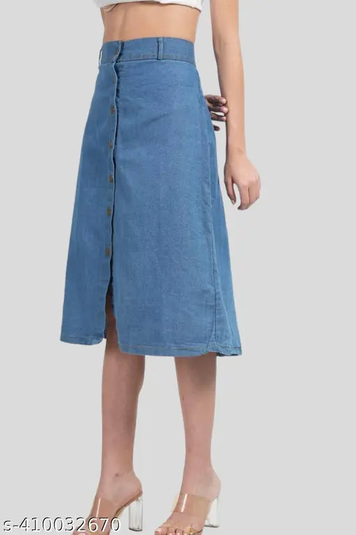 Denim women's skirt by Noor Enterprises, solid navy blue, size 28 (28waist, 30length)