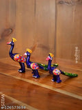 Multicolored peacock showpieces, hand-painted poly resin animal figurines (set of 3), 7cm tall with dimensions 10x10x6cm