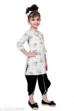 Cream checked Patiala suit for girls, Hariyal Creation kids partywear. Cotton silk anarkali design with short sleeves, available in sizes 3-4 Years to 8-9 Years. Made in India