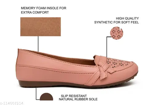 Pink synthetic Valorem women's casual slip-on ballies - stylish striped footwear for outdoor fashion