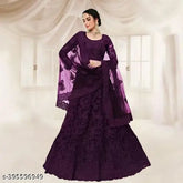 Embroidered net lehenga choli and dupatta set, beautiful embroidery work on Indian semi-stitched outfit (Lehenga Waist Size: 42m, Lehenga Length Size: 44m, Duppatta Length Size: 2.2m)