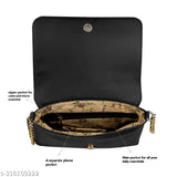 Black faux leather sling bag, 2 compartments, perfect for party wear and everyday essentials, high-quality synthetic material, Indian origin