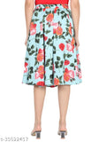 Mint green floral printed crepe flared skirt for women, Western style in sizes 26-36 from India