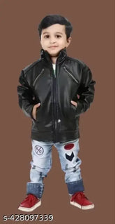 Solid leather kids jacket, 2-3 years size, long sleeves