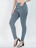 Grey denim fix elastic jegging for women - high rise, slip-on style, solid grey denim