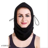 Black thermal fleece balaclava cap with face cover, free size for outdoor activities and cold weather protection