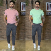 Cotton men's t-shirts, pack of 2 by LAZYCHUNKS, solid colors, short sleeves, sizes S-XXL