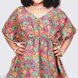 Indian cotton girl's kaftan and pant set, self-designed with sleeveless top and trousers bottom, perfect for casual and festive wear