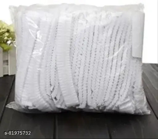 White disposable non-woven bouffant caps (pack of 100) - ideal for hygiene in kitchens, hospitals, gardening, beauty parlors - made in India