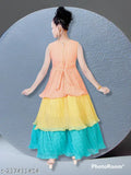 Silk blend sleeveless casual gown for girls, self-design net dress on mannequin, Indian made